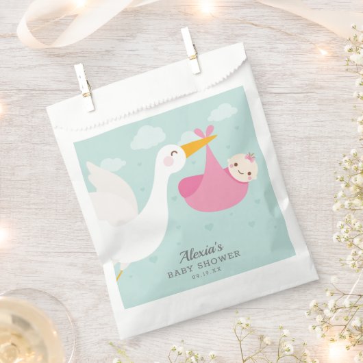 Stork Pink Bundle Girl Baby shower Bedankzakje (Geknipt)