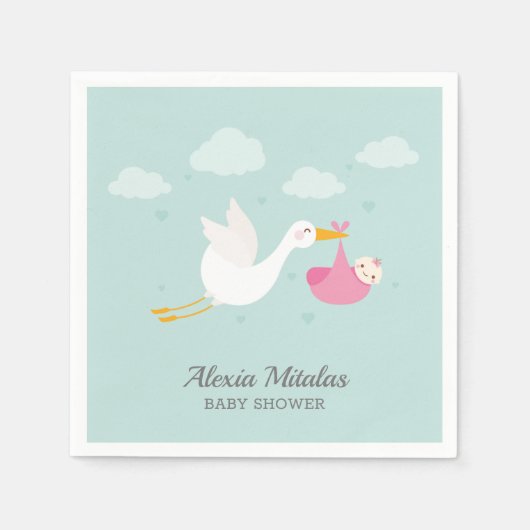 Stork Pink Bundle Girl Baby shower Servet (Voorkant)