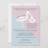 Stork Pink en Blue Twin Baby shower Invitation Kaart (Voorkant)
