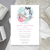 Stork Pink Waterverf Bird Modern Baby shower Kaart