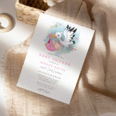 Stork Pink Waterverf Bird Modern Baby shower Kaart