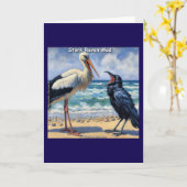 Stork Raven Mad – Beach Bird Banter Kaart (Gele Bloem)