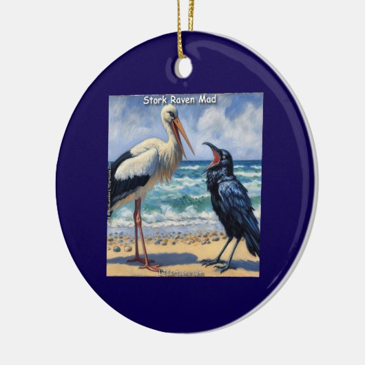 Stork Raven Mad – Beach Bird Banter Keramisch Ornament (Links)