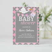 Stork | Roze Baby shower Kaart (Staand voorkant)