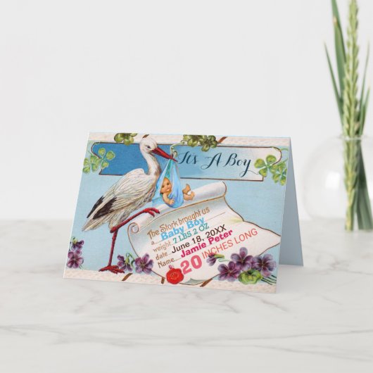 STORK, SHAMROCKS BOY BABY SHOWER BIRTY STATS (Voorkant)