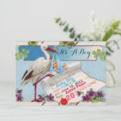 STORK, SHAMROCKS BOY BABY SHOWER BIRTY STATS KAART (Staand voorkant)