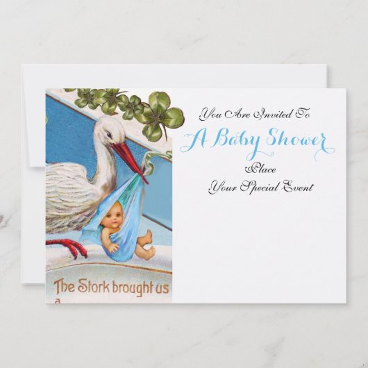STORK, SHAMROCKS BOY BABY SHOWER BIRTY STATS KAART (Achterkant)