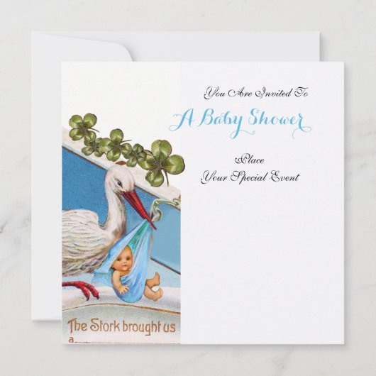 STORK, SHAMROCKS BOY BABY SHOWER BIRTY STATS KAART (Achterkant)