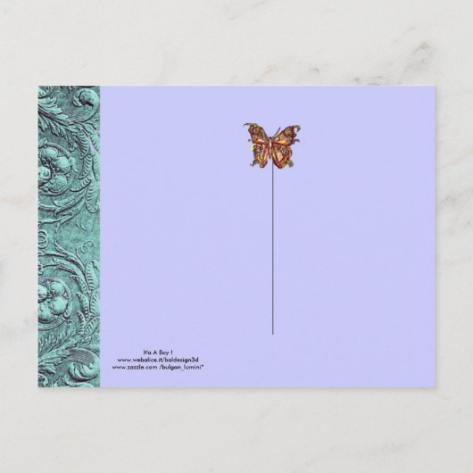 STORK, SHAMROCKS BOY BABY SHOWER BIRTY STATS UITNODIGING BRIEFKAART (Achterkant)