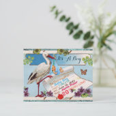 STORK, SHAMROCKS BOY BABY SHOWER BIRTY STATS UITNODIGING BRIEFKAART (Staand voorkant)