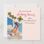 STORK, SHAMROCKS GiRL BABY SHOWER BIRTH STATS Kaart (Achterkant)