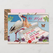 STORK, SHAMROCKS GiRL BABY SHOWER BIRTH STATS Uitnodiging Briefkaart (Voorkant / Achterkant)