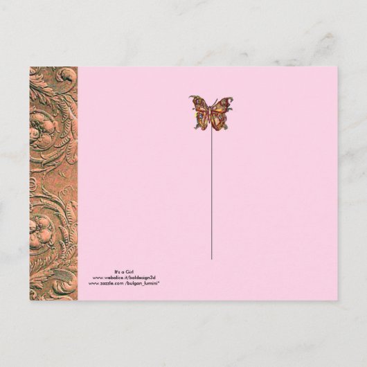 STORK, SHAMROCKS GiRL BABY SHOWER BIRTH STATS Uitnodiging Briefkaart (Achterkant)