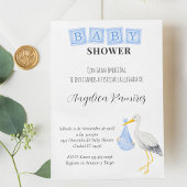 Stork Spaans Baby shower Dusty Blue QR Code Gift Kaart