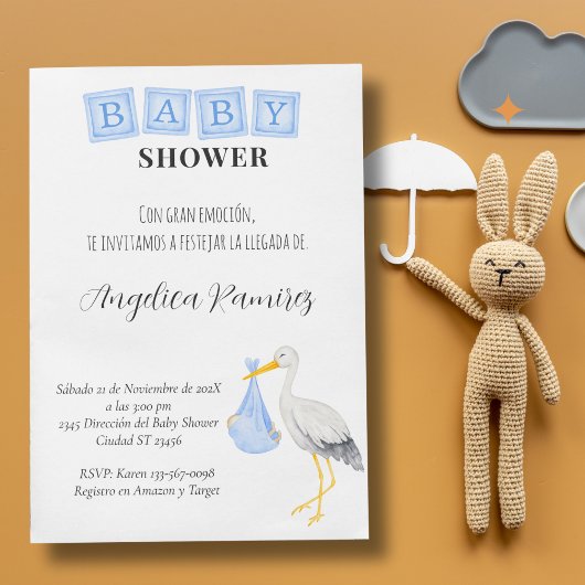 Stork Spaans Baby shower Dusty Blue QR Code Gift Kaart