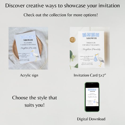 Stork Spaans Baby shower Dusty Blue Script Acryl Uitnodigingen