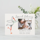 Stork Special Delivery Baby Aankondiging (Staand voorkant)