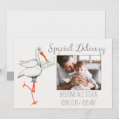 Stork Special Delivery Baby Aankondiging (Voorkant / Achterkant)