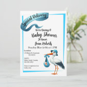 Stork Special Delivery Baby shower Invitation Kaart (Staand voorkant)