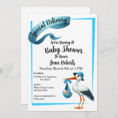 Stork Special Delivery Baby shower Invitation Kaart (Voorkant / Achterkant)
