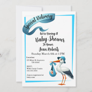 Stork Special Delivery Baby shower Invitation Kaart