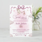 Stork Special Delivery Ribbon Bow Baby shower Kaart (Staand voorkant)