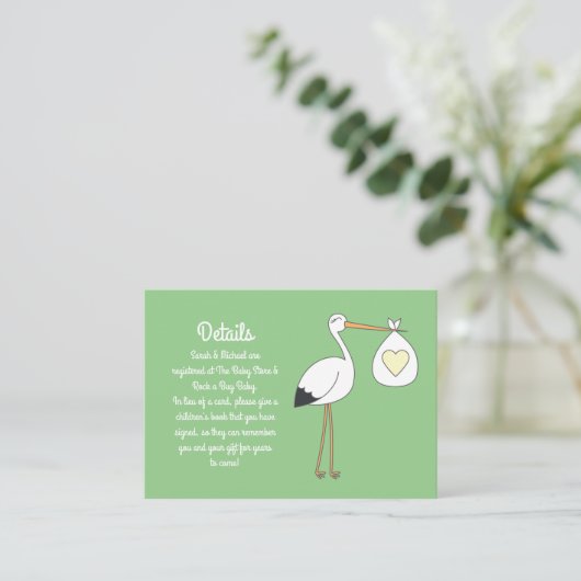 Stork Spring Baby shower Informatiekaartje (Staand voorkant)