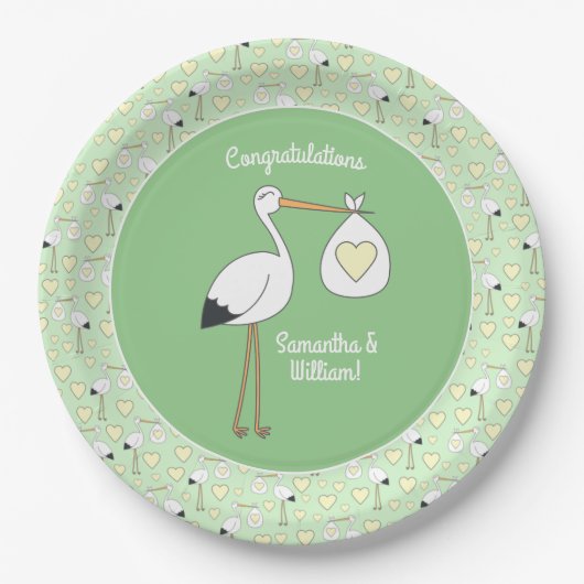 Stork Spring Baby shower Papieren Bordje (Voorkant)