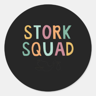 Stork Squad Arbeid en Levering Ronde Sticker