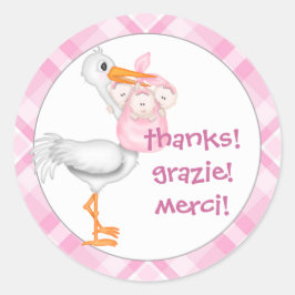 Stork & Triplet Girls Bedankt Ronde Sticker