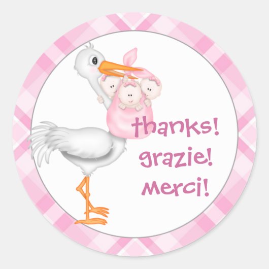 Stork & Triplet Girls Bedankt Ronde Sticker (Voorkant)