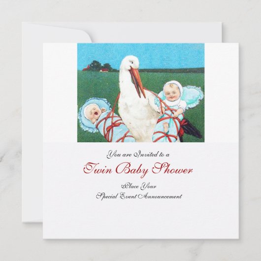 STORK TWIN BABY BOY SHOWER, blauwgroen blauw Kaart (Voorkant)