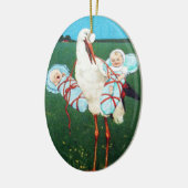 STORK TWIN BABY BOY SHOWER, blauwgroen blauw Keramisch Ornament (Links)