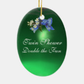 STORK TWIN BABY BOY SHOWER, blauwgroen blauw Keramisch Ornament (Achterkant)