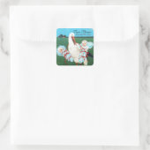 STORK TWIN BABY BOY SHOWER, blauwgroen blauw Vierkante Sticker (Tas)