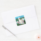 STORK TWIN BABY BOY SHOWER, blauwgroen blauw Vierkante Sticker (Envelop)