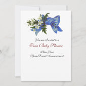 STORK TWIN BABY BOY SHOWER Blue White Invitation Kaart (Voorkant)