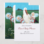 STORK TWIN BABY BOY SHOWER, champagne metallic Kaart (Voorkant / Achterkant)