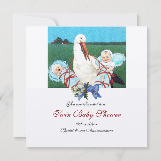 STORK TWIN BABY BOY SHOWER, champagne metallic Kaart (Voorkant)