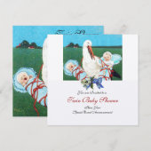 STORK TWIN BABY BOY SHOWER, champagne metallic Kaart (Voorkant / Achterkant)