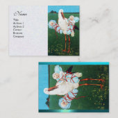 STORK TWIN BABY BOY SHOWER, white paary paper Visitekaartje (Voorkant / Achterkant)