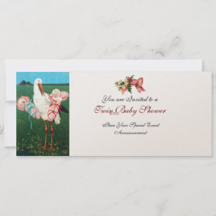 STORK TWIN BABY GIRL SHOWER Champagne Metallic Kaart