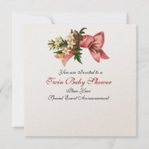 STORK TWIN BABY GIRL SHOWER, champagne metallic