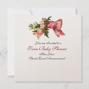 STORK TWIN BABY GIRL SHOWER, champagne metallic Kaart