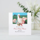 STORK TWIN BABY GIRL SHOWER, champagne metallic Kaart (Staand voorkant)