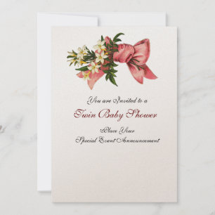 STORK TWIN BABY GIRL SHOWER, champagne metallic Kaart