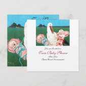 STORK TWIN BABY GIRL SHOWER KAART (Voorkant / Achterkant)