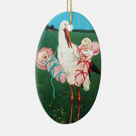 STORK TWIN BABY GIRL SHOWER KERAMISCH ORNAMENT (Rechts)