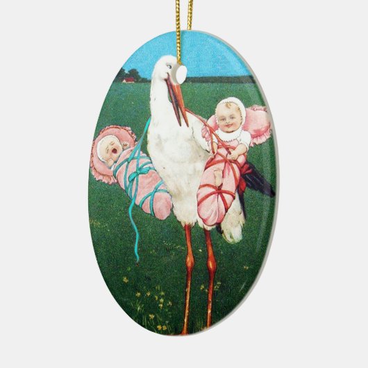STORK TWIN BABY GIRL SHOWER KERAMISCH ORNAMENT (Links)