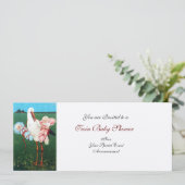 STORK TWIN BABY SHOWER, champagne metallic Kaart (Staand voorkant)